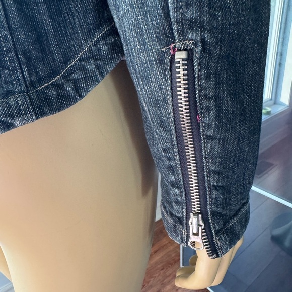 Triple Five Soul Denim Jacket with Pink Accents Ptp 16” length 18” - Picture 5 of 10